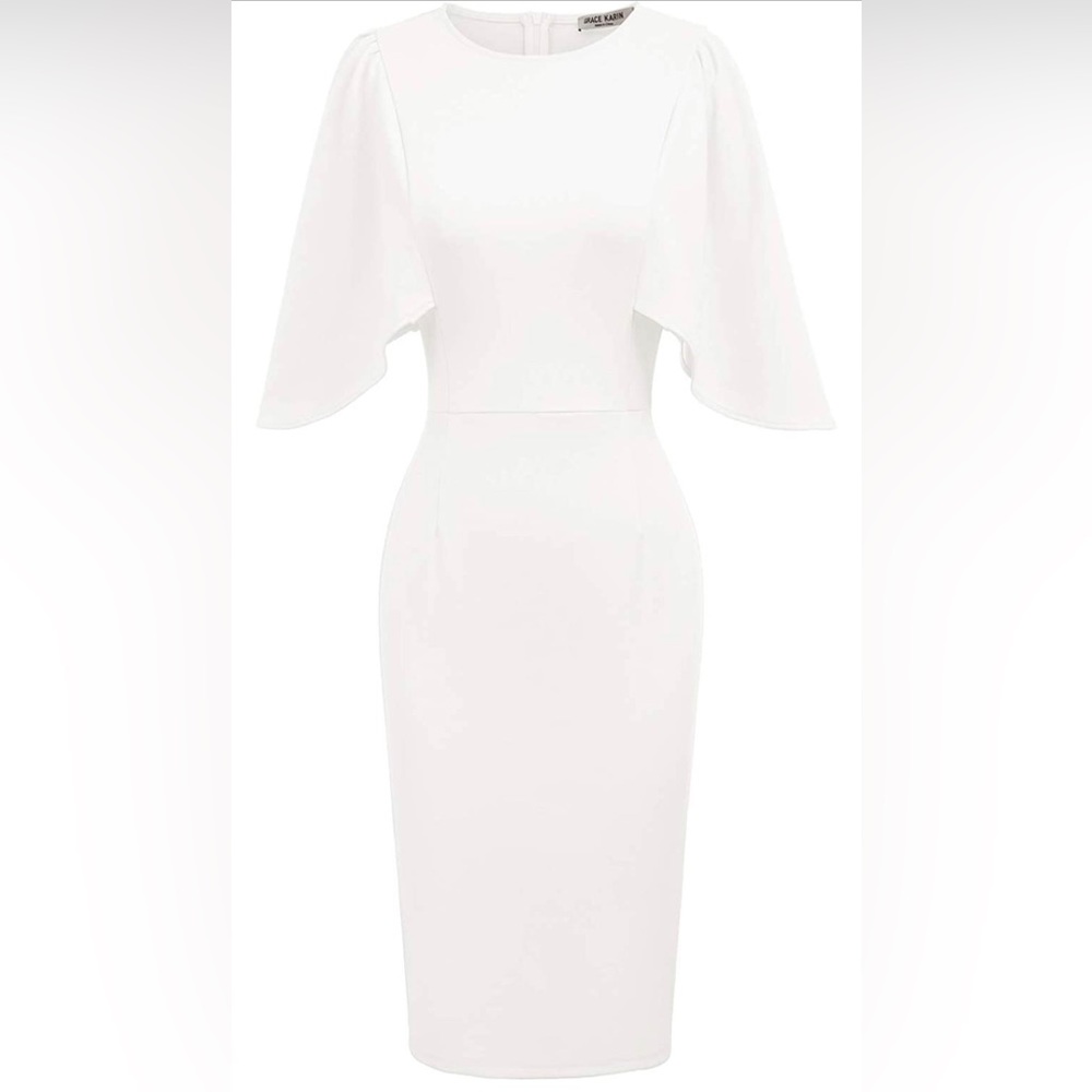 NWT GRACE KARIN Women 3/4 Ruffle Sleeve Slim Fit Business Pencil Dress